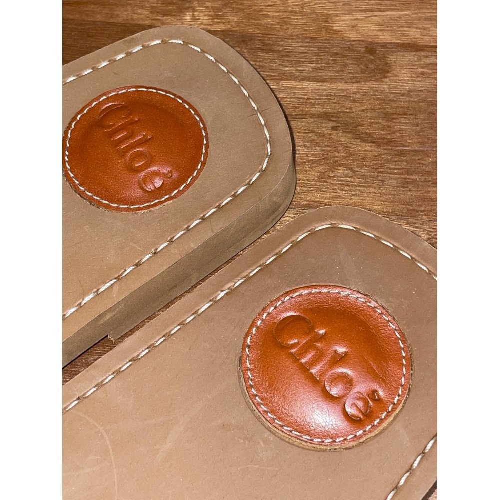 Chloé Brown Leather Slide Sandals with Cream Logo Straps - Picture 9 of 15